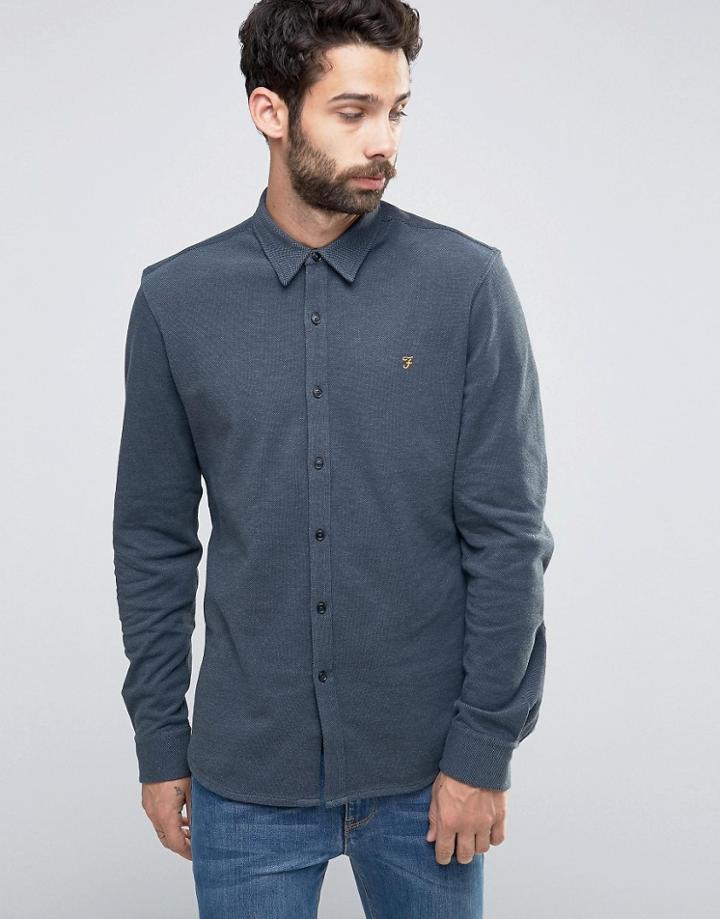 Farah Slim Pique Buttonthru Shirt In Green - Green