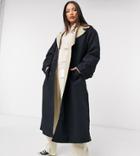 Asos Design Tall Contrast Trench Coat In Black And Stone