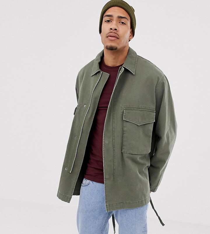 Asos Design Tall Utility Jacket In Khaki-green