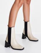 Asos Design Ratings Leather Chelsea Boots In Off White