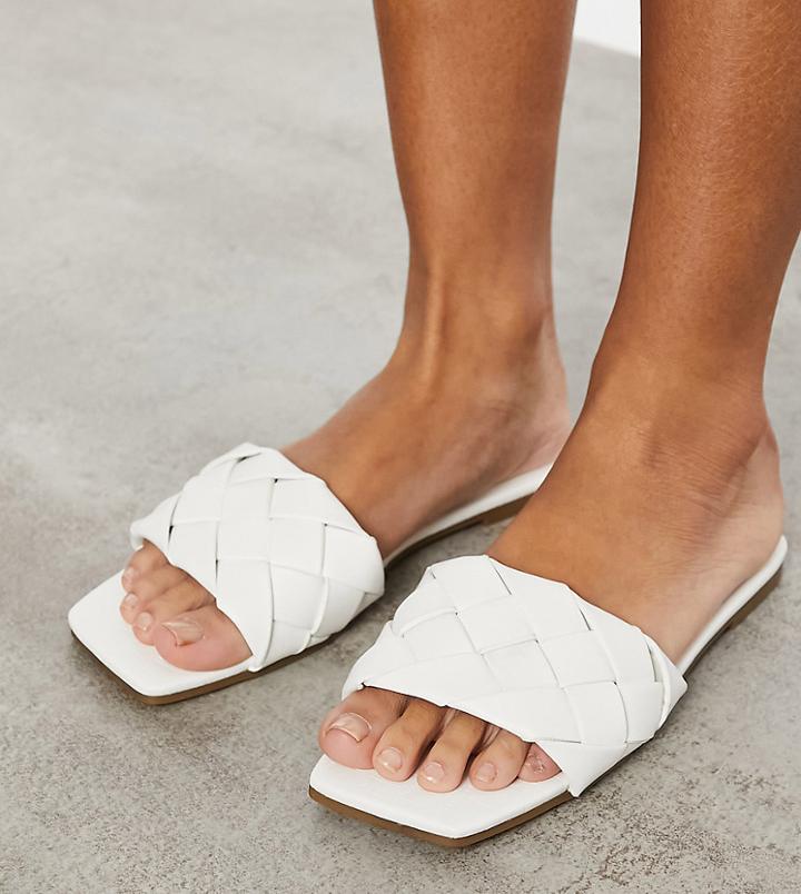 Raid Wide Fit Eleah Plaited Flat Sandals In White
