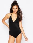 Monki Deep Plunge Swimsuit - Black