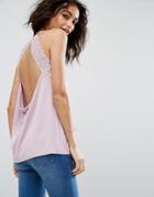 Asos Cami Top With Lace Open Back - Purple