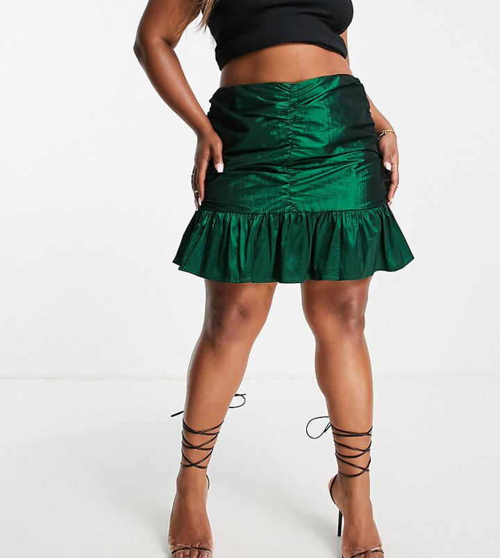 Collective The Label Curve Exclusive Ruched Mini Skirt In Emerald Green - Part Of A Set