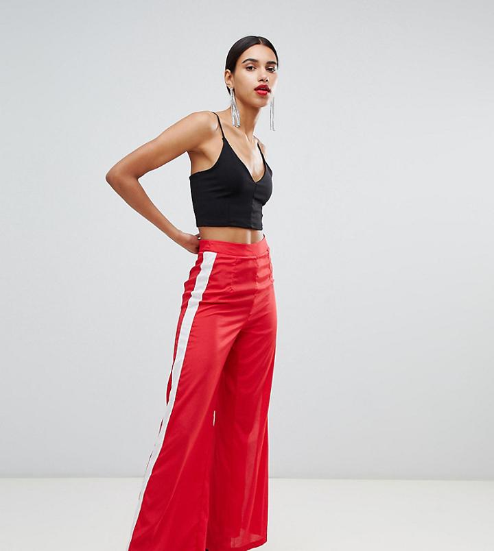 Boohoo Wide Leg Side Stripe Pants In Red - Pink