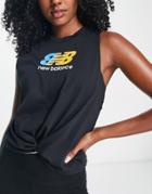 New Balance Knot Front Logo Tank Top In Black