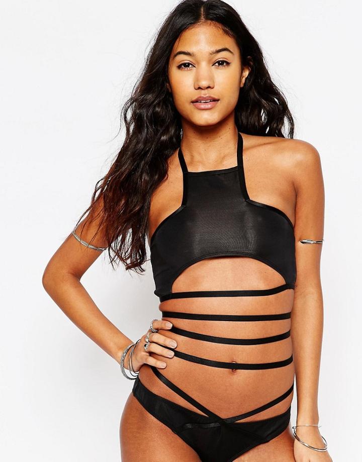 Asos Scuba Cut Out Halter Crop Bikini Top - Black