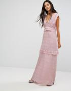 Lost Ink Maxi Dress With Frills - Pink