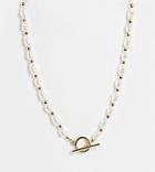 Asos Design Curve Pearl Necklace With T-bar Detail In Gold