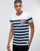 Esprit Breton Stripe T-shirt With Contrast Pocket - Navy