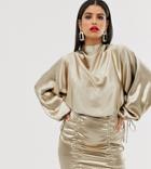 Asos Design Tall Satin Mini Dress With Ruched Skirt And Blouson Top - Pink