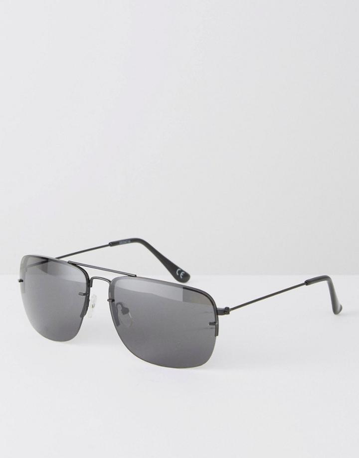 Asos Thin Square Sunglasses With Metal Arms - Black