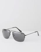 Asos Thin Square Sunglasses With Metal Arms - Black