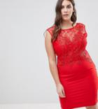 Lipsy Curve Lace Applique Bodycon Dress - Red
