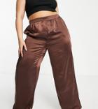 Pretty Lavish Curve Satin Pants In Chocolate Brown - Part Of A Set