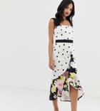 True Violet Exclusive Frill Front Midi Dress In Mixed Polka Floral Print-multi