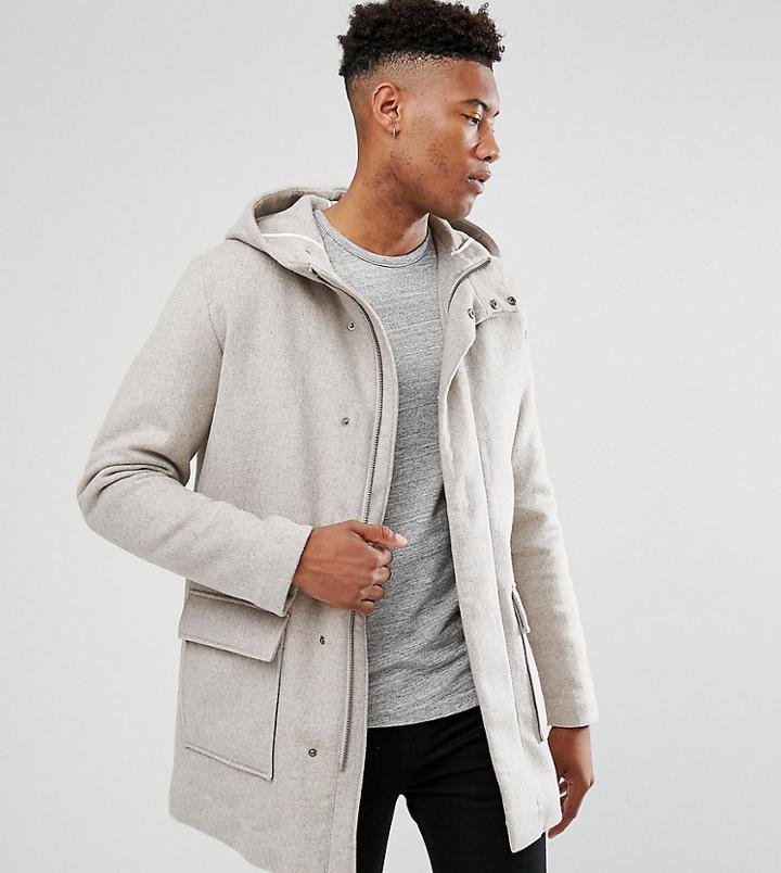Selected Homme Tall Wool Parka With Padded Lining - Beige