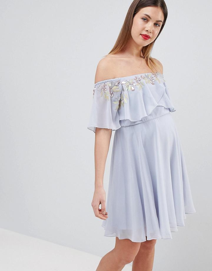 Asos Design Maternity Embellished Bandeau Crop Top Skater Mini Dress - Multi