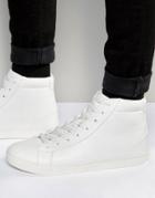 Asos Lace Up Mid Top Sneakers In White - White