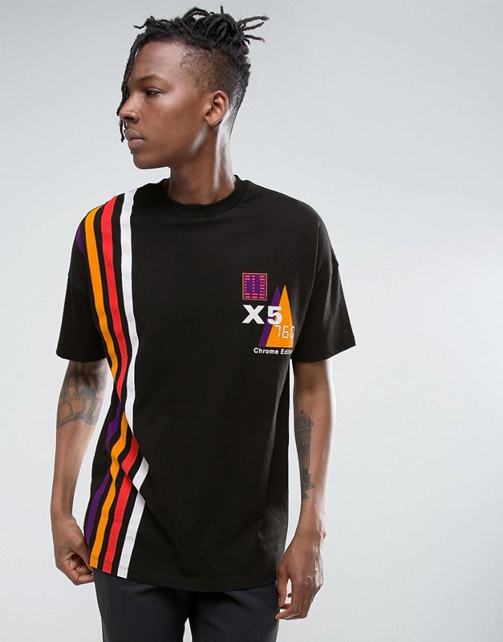 Asos Oversized T-shirt With Vertical Stripe Text Print - Black