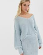 Asos Design Two-piece V Neck Sweater With Volume Sleeve - Blue