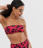 Missguided Bandeau Bikini Top In Pink Leopard - Gold