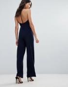 Club L Satin Jumpsuit With T Bar Back - Navy