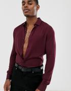 Asos Design Muscle Viscose Shirt In Burgundy-red