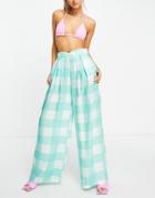 Twisted Wunder Wide Leg Pants In Mint Oversized Plaid - Part Of A Set-multi