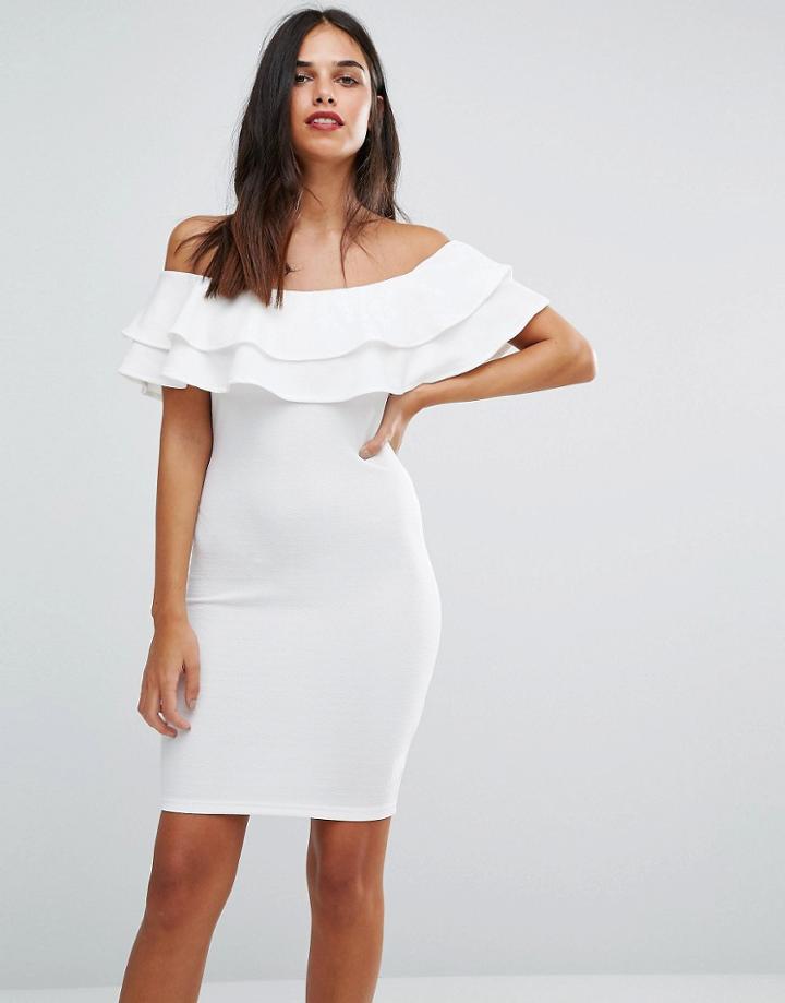 Ax Paris Off The Shoulder Bodycon Dress - Cream