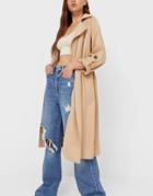 Stradivarius Recycled Polyester Longline Trench Coat In Camel-neutral