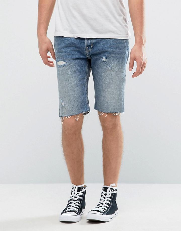 Allsaints Denim Short With Distressing - Blue