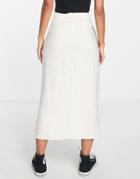 Stradivarius Satin Jacquard Knot Wrap Midi Skirt In Ecru-white