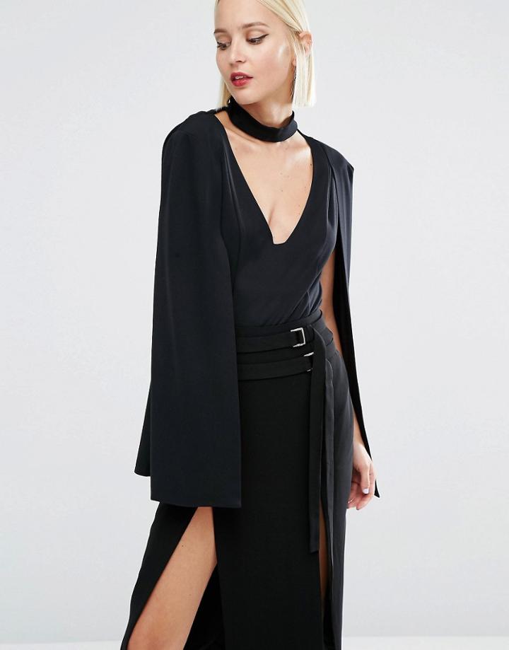 Lavish Alice Keyhole Neck Plunge Cape Body - Black