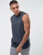 Asos Longline Tank With Dropped Armhole And Curve Hem In Gray - Gray