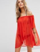 Asos Beach Off Shoulder Wrap Front Cover Up - Red