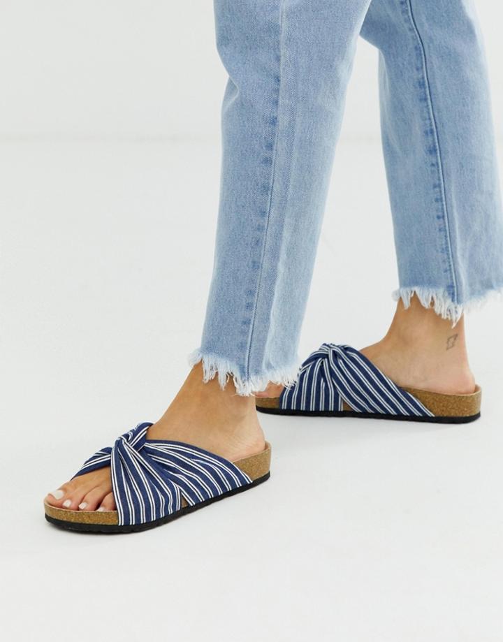 London Rebel Stripe Flat Sandals-navy