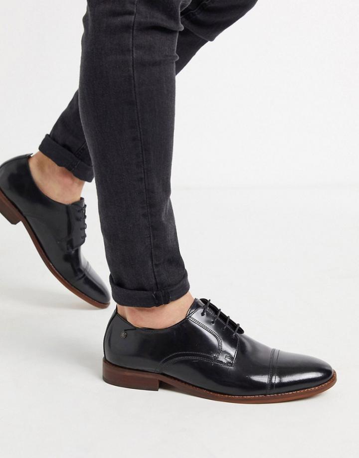 Base London Toe Cap Derby In High Shine Black