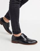 Base London Toe Cap Derby In High Shine Black