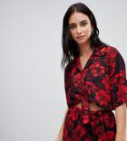 Milk It Vintage Tie Front Shirt In Floral Print Two-piece - Black