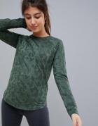 Asos 4505 Long Sleeve Top In Sheer Camo And Loose Fit-green