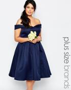Chi Chi London Plus Midi Prom Dress With Full Skirt And Bardot Neck - Navy