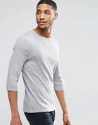 Asos Rib Extreme Muscle 3/4 Sleeve T-shirt In Gray - Gray