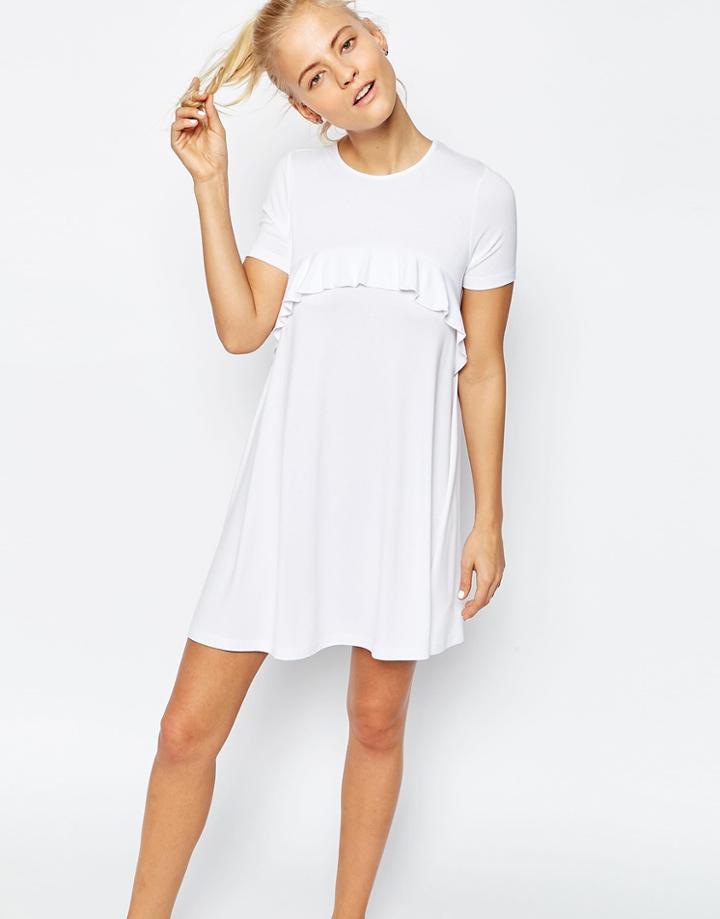 Asos Swing Dress With Ruffle Detail - White