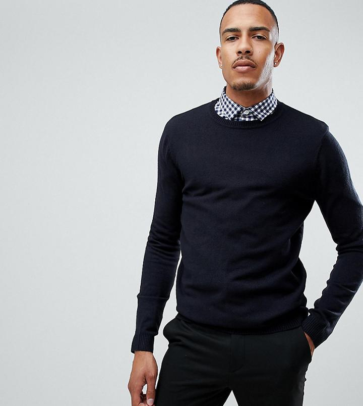Asos Design Tall Crew Sweater In Navy