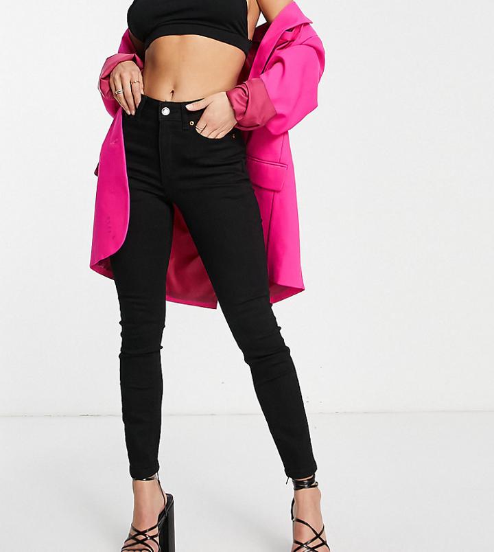 Asos Design Petite High Rise 'lift And Contour' Stretch Skinny Jeans In Black-blue