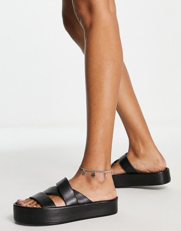 Asos Design Freezing Premium Leather Flat Mules In Black