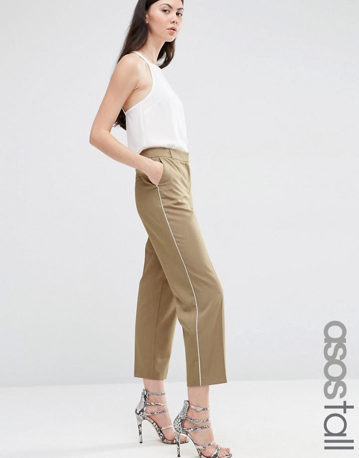 Asos Tall Tapered Pant With Piping Detail - Sand