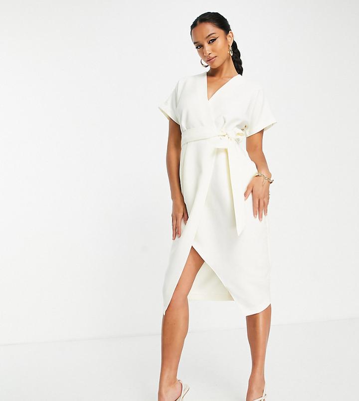 Closet London Petite Kimono Wrap Dress In Cream-white