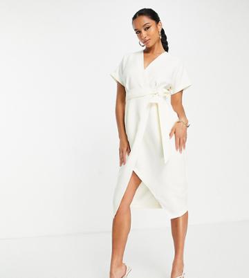 Closet London Petite Kimono Wrap Dress In Cream-white